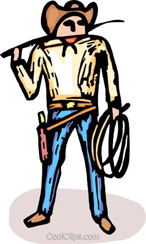 Cowboy With Gun And Whip Royalty Free Vector Clip Art - Cowboy Whip Clipart Png (289x480), Png Download