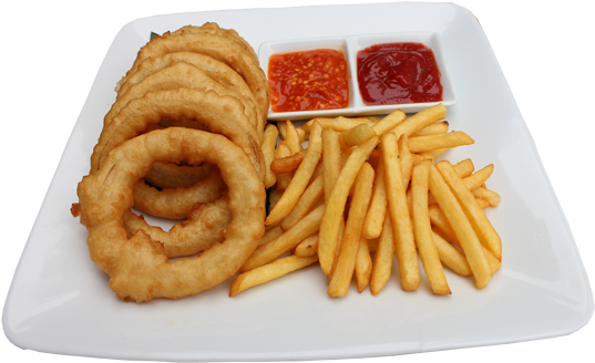 Alfhcm Onion Ring French Fries - French Fries (551x354), Png Download