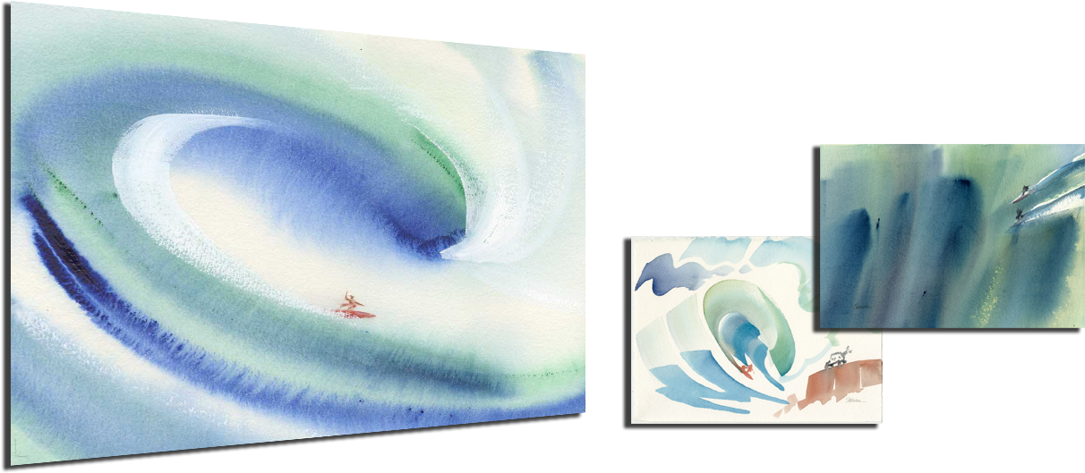 Surfer Art - Watercolor Surf (1286x587), Png Download