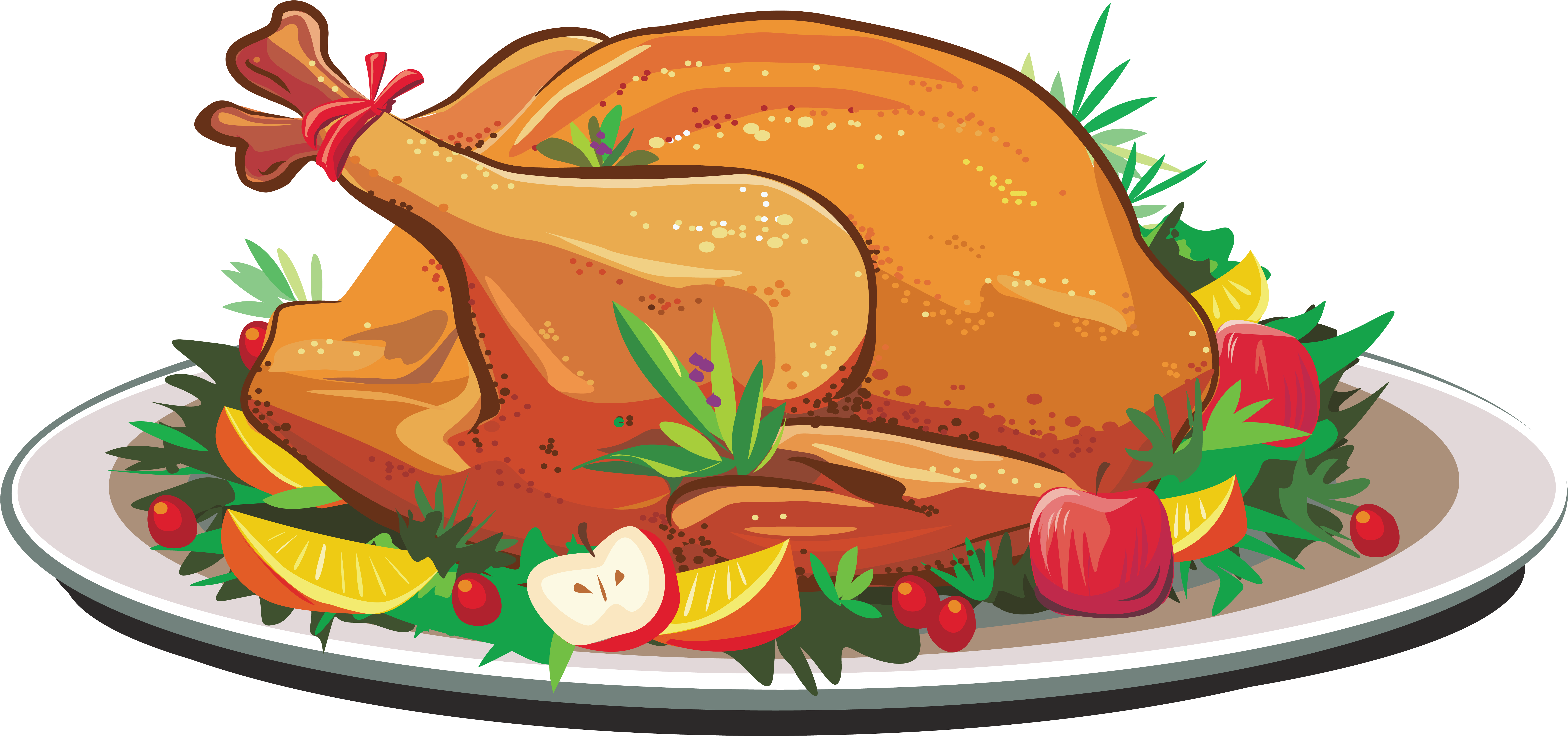 Roast Clipart Cooked Duck - Thanksgiving Turkey Cooked Clip Art (7446x3537), Png Download