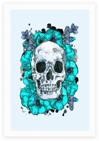 Skull On A Bed Of Poppies Poster - T-shirt (484x484), Png Download