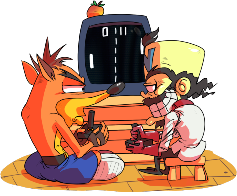 Crash And Cortex Playing Pong - Crash Bandicoot (500x416), Png Download