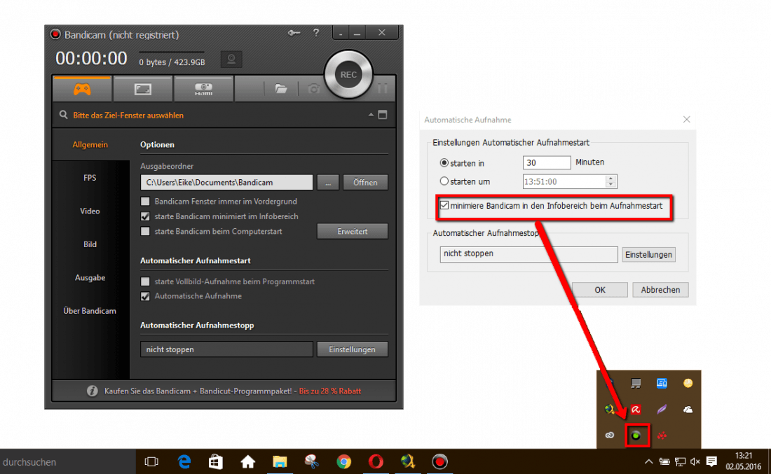 Während Der Aufnahme Das Tool In Den Infobereich Minimieren - Bandicam Serial Number 2017 (1100x677), Png Download