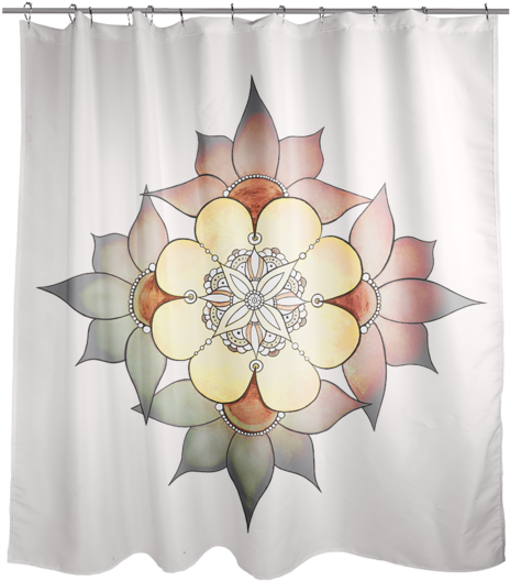 A White Shower Curtain With A Mandala-inspired Flower - Thumbprintz Honu Turtle Green Shower Curtain (thumbprintz (550x550), Png Download