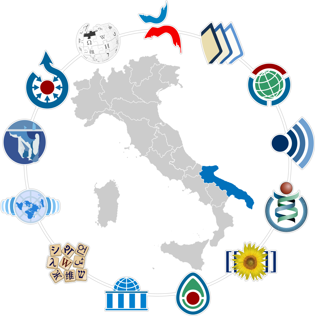 Derivato Da Logo Wiki Family Italy No Text Blue Apulia - Map Of Italy (1100x1100), Png Download