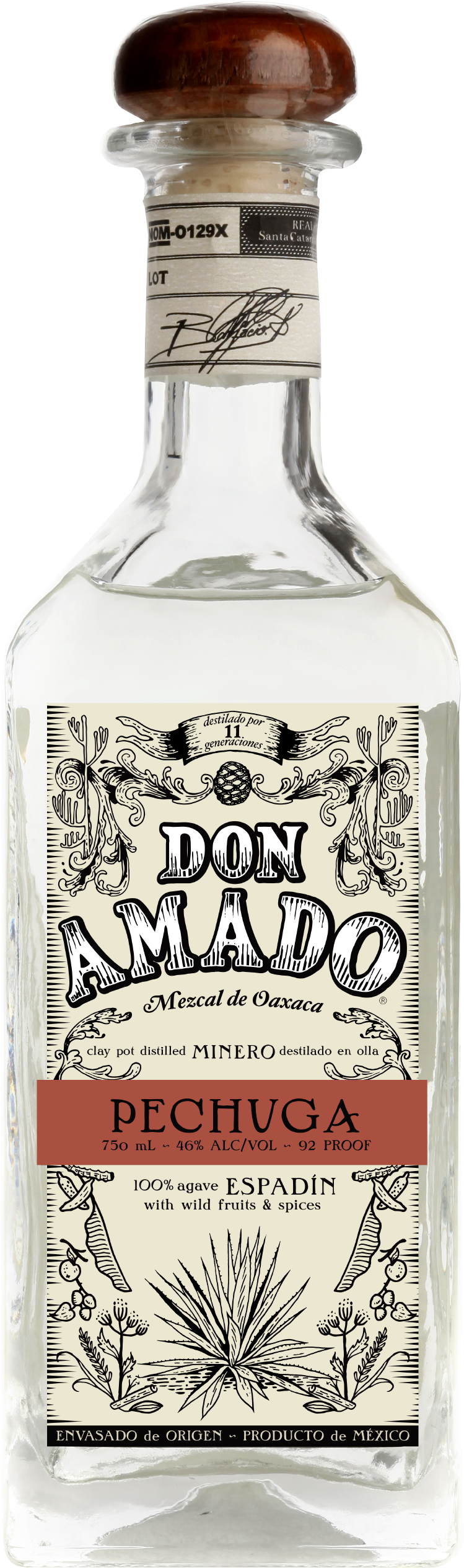 Bottle Shot (png) - Don Amado Mezcal Pechuga 750ml (879x2600), Png Download
