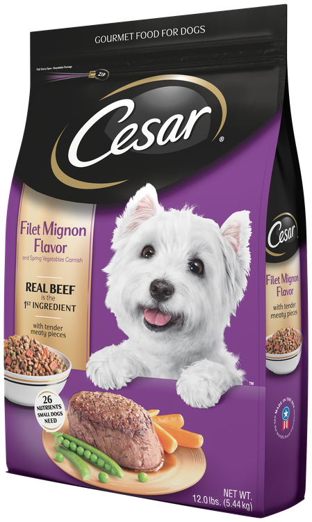 Cesar® Dry Filet Mignon Flavor With Spring Vegetables - Caesars Dry Dog Food (449x750), Png Download