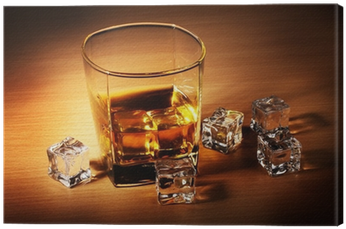 Glass Of Scotch Whiskey And Ice On Wooden Table Canvas - Whisky (400x400), Png Download