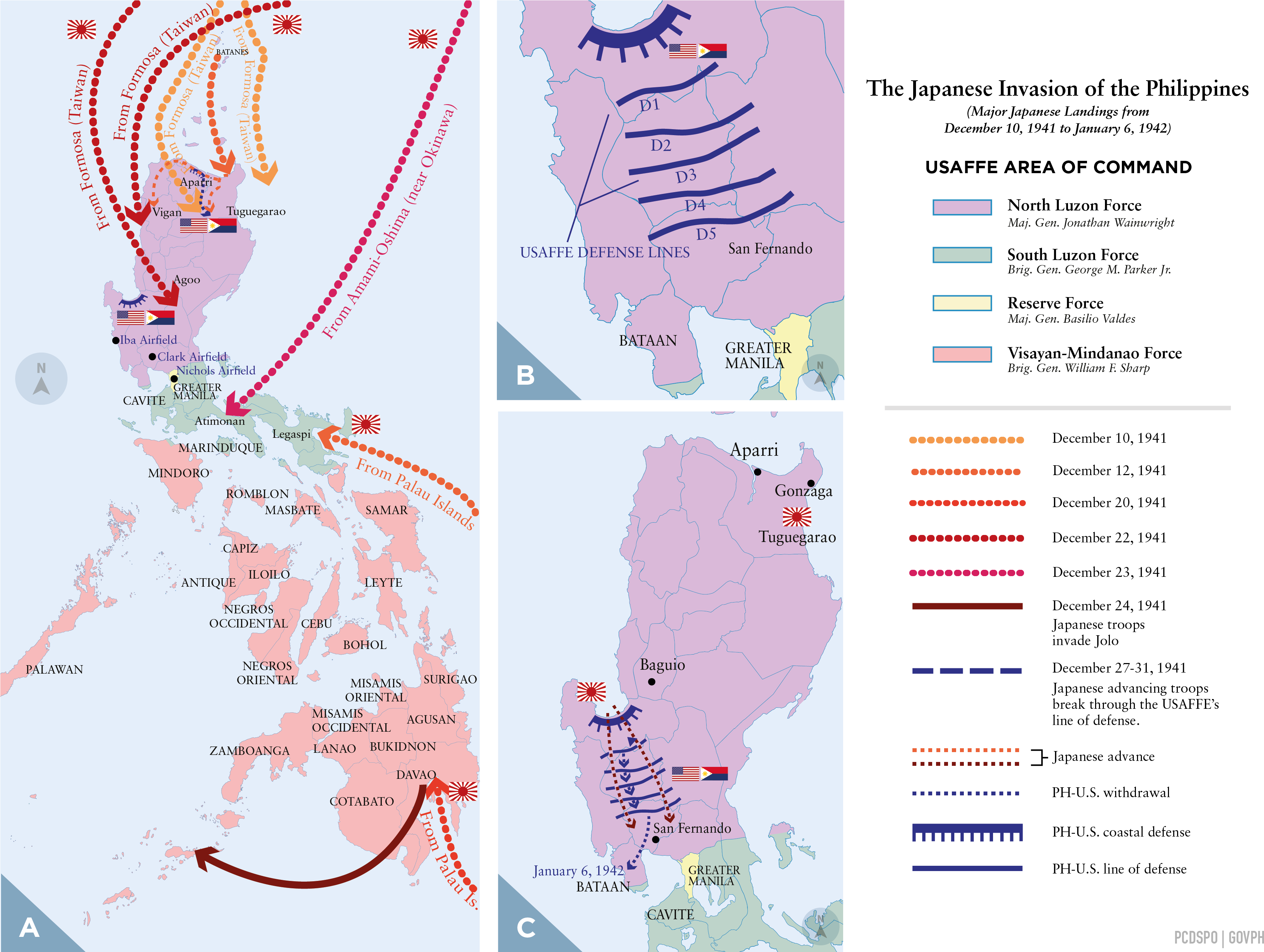 Japanese Invasion Of The Philippines - Map (3613x2704), Png Download