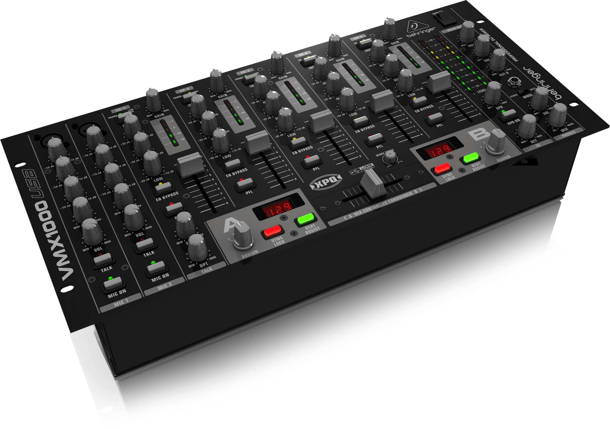 Behringer Vmx1000usb Professional 7 Channel Rack Mount - Behringer Vmx1000usb Dj Mixer (2000x1407), Png Download