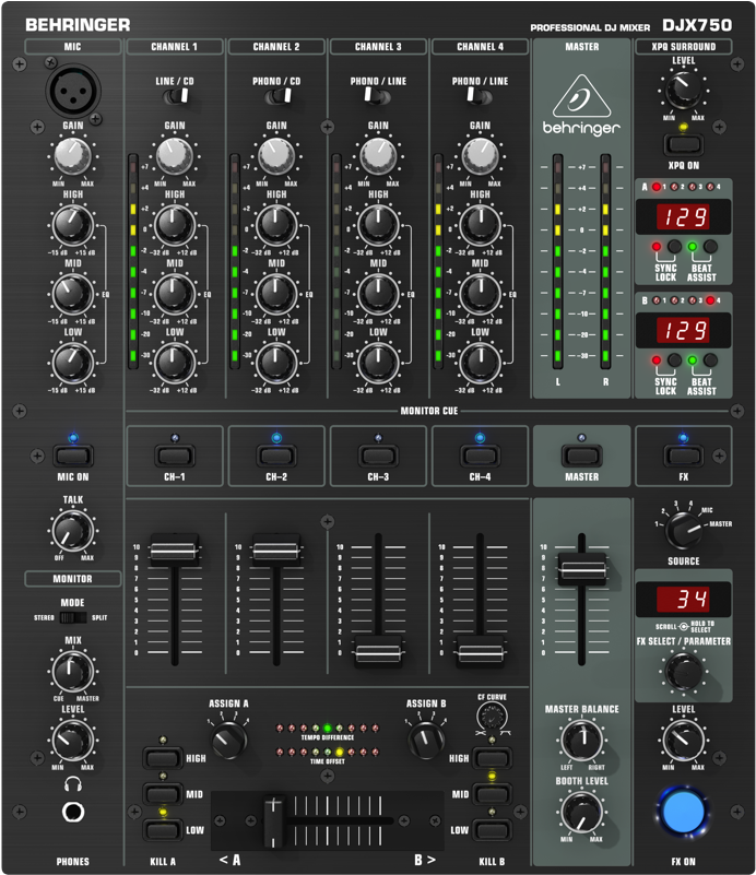Behringer Djx750 Professional 5-channel Dj Mixer With - Mixer Behringer Djx 750 (1000x800), Png Download