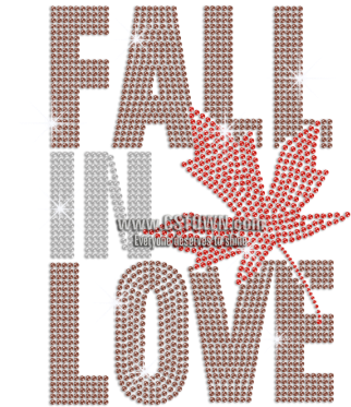 Fall In Love & Red Maple Leaf Hotfix Rhinestone Motif - Fall In Love Quote With Autumn (450x450), Png Download