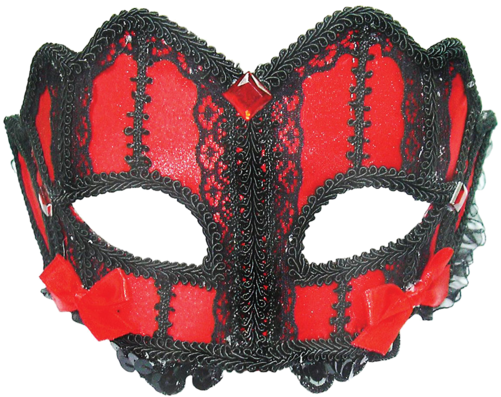Red Lace Mask On Headband - Red Black Lace Eye Mask On Headband (500x793), Png Download