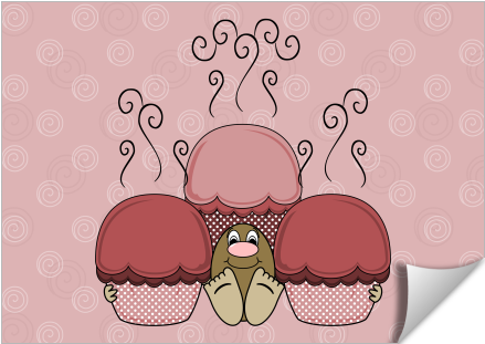 Cute Monster With Red Frosted Cupcakes - Cartoon (674x516), Png Download