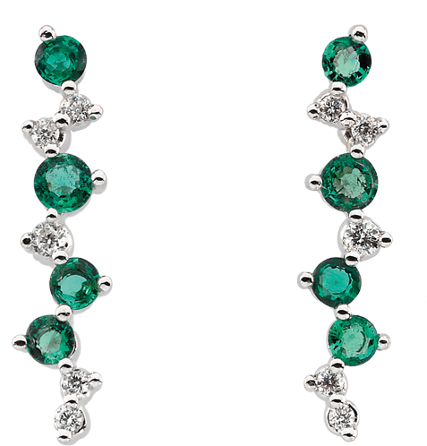 Golden Globes Jewelry Trends Emerald Accented Drop - 14k White Gold Round Cut Emerald And Diamond Drop Earrings, (538x536), Png Download
