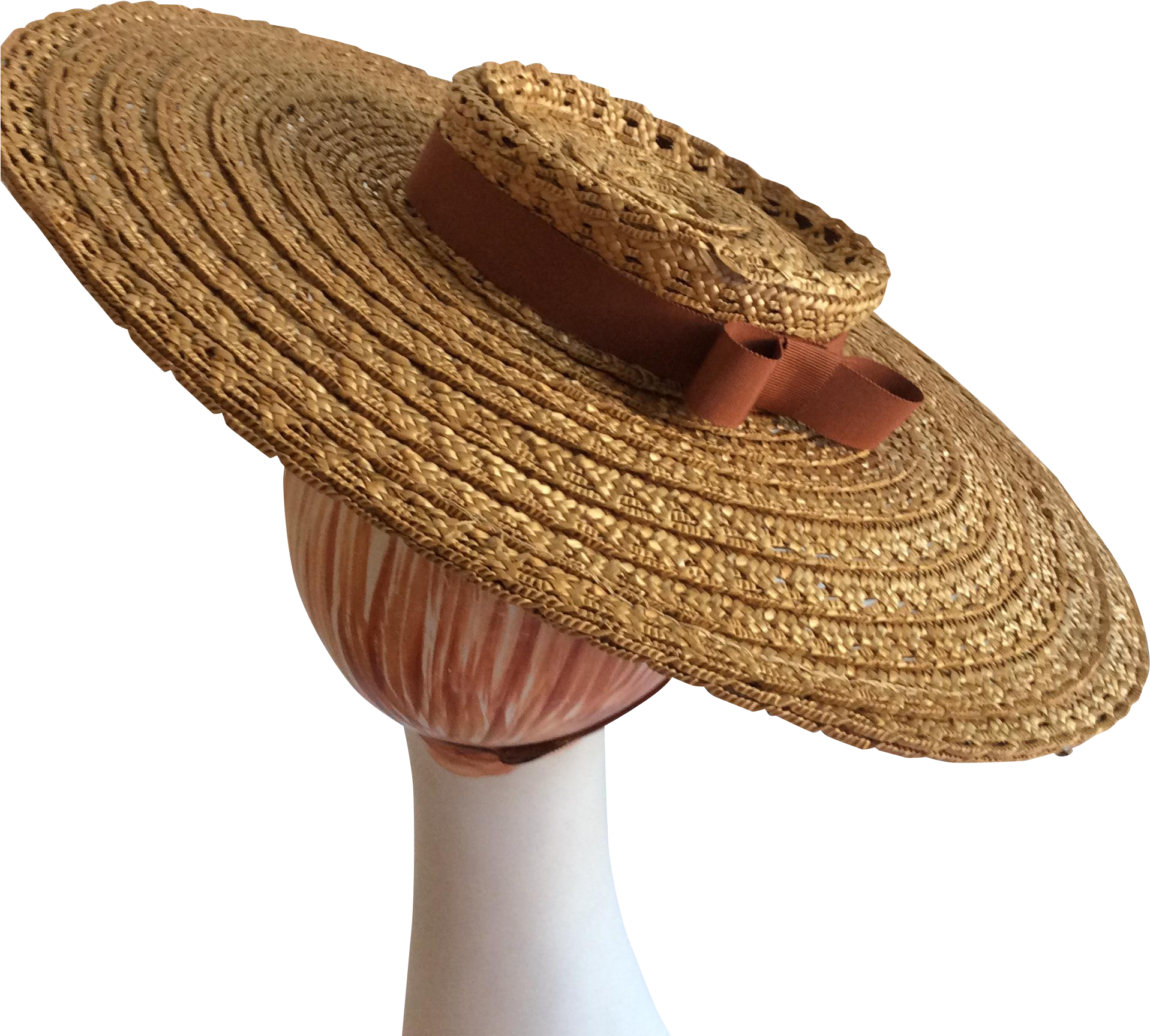 New York Creations Wide Brim Tilt Straw Hat 1940s - Hat (1916x1916), Png Download