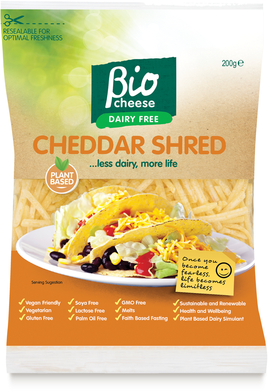 Vegan Cheese - My Life Shredded Cheese Cheddar 200g (1000x1387), Png Download