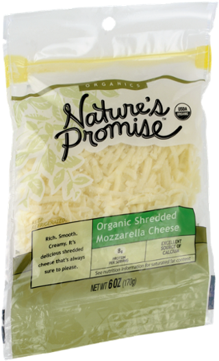 Natures Promise Organics Shredded Cheese, Organic Mozzarella (600x600), Png Download