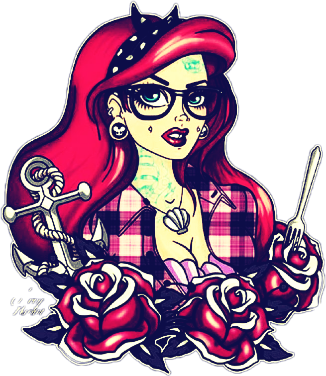 Ariel Hipster Tattooed Glasses Nerd - Disney Princess With Tattoos Stickers (715x800), Png Download