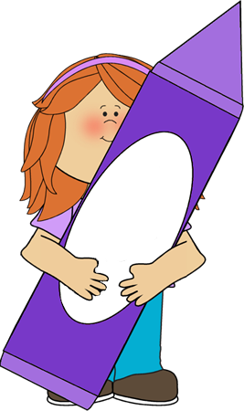 Girl Holding A Big Purple Crayon - Girl Holding Crayon Clipart (267x450), Png Download