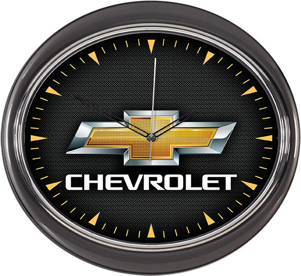Chevrolet Gold Bt Wall Clock - Chevrolet Bowtie Flag-black (650x600), Png Download