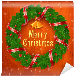 Christmas Holly Berry Wreath With Red Ribbon And Bell, - Illustration (400x400), Png Download