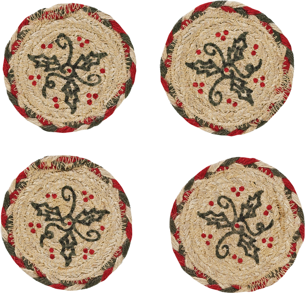 Holly Berry Jute Stencil Coaster Set Of - Vhc Brands Holly Berry Jute Coaster Set 6 (1200x1200), Png Download