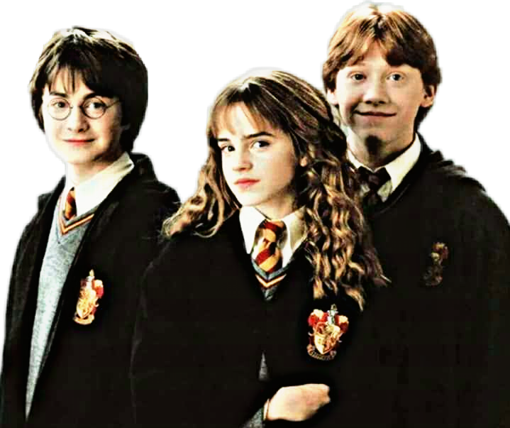 Sticker Harrypotter Hermionegranger Ronweasley Golde - Harry Ron And Hermione (719x603), Png Download
