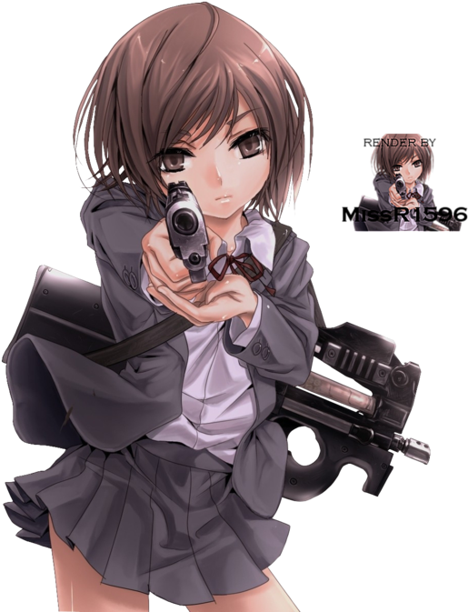 Drawn Girl Weapon - Anime Girl Holding Gun (900x675), Png Download
