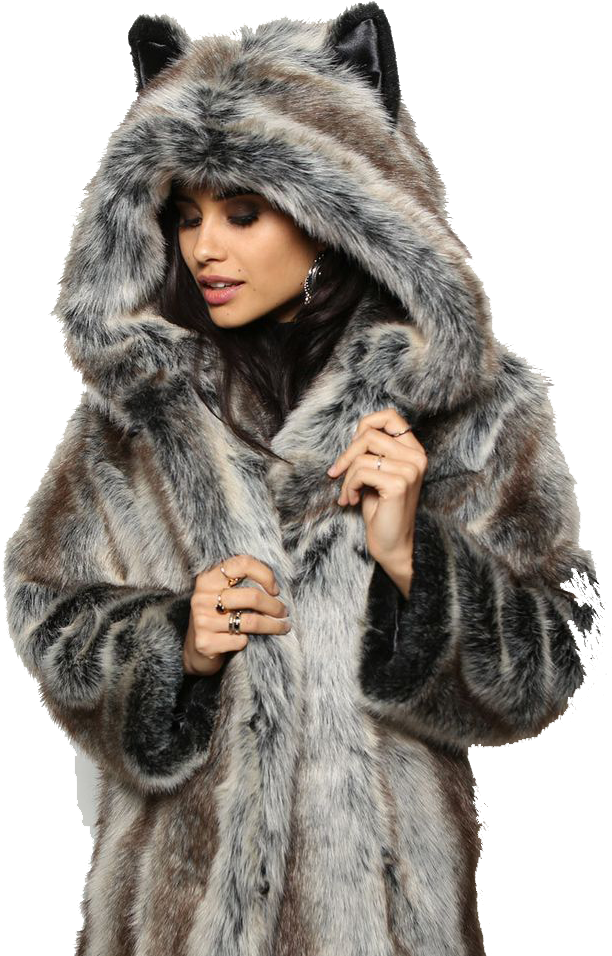 Faux Fur Coat - Fur Coat Wolf (736x977), Png Download