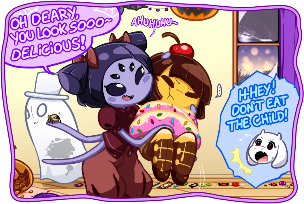 Delicious The Child Undertale Cartoon Text Purple Fictional - Undertale Muffet Cute (1083x738), Png Download