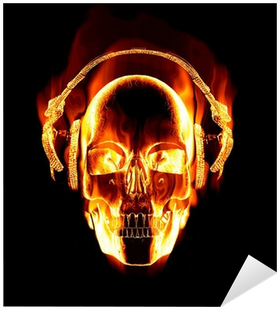 Great Image Of Flaming Skull Wearing Headphones Sticker - Skull With Headphones (400x400), Png Download