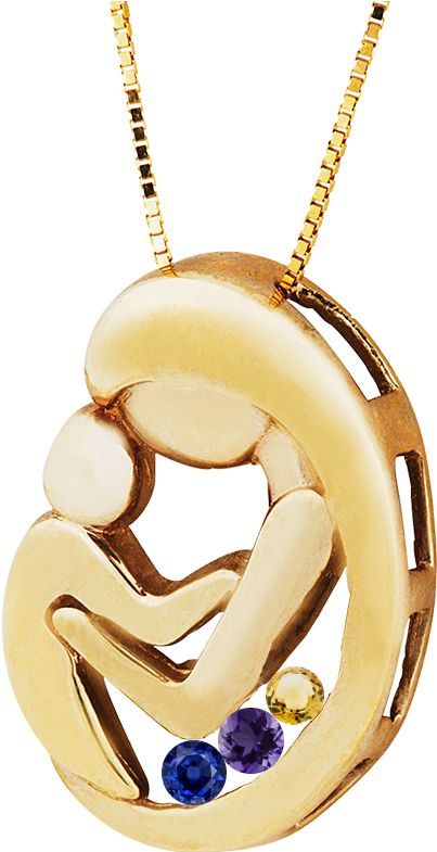 3 Stone Mother's Pendant In 10k Yellow Or White Gold, (768x785), Png Download