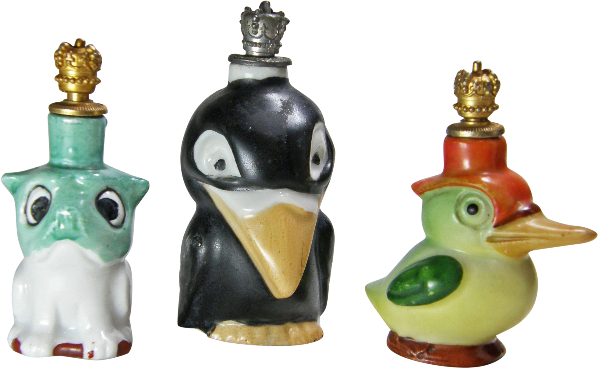 Three Cute Crown Top Perfume Bottles Bakelite Pretty - Penguin (1962x1962), Png Download