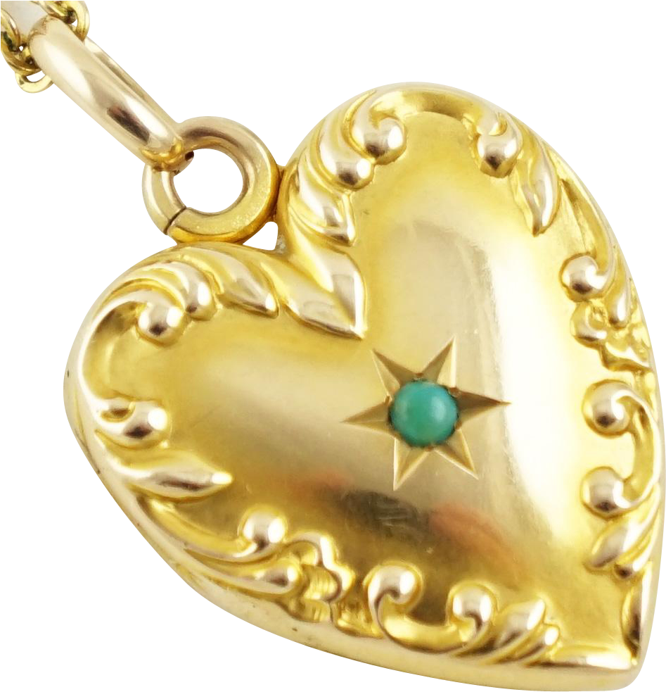 Antique Edwardian 14k Gold Scroll Border Heart Locket - Locket (982x982), Png Download