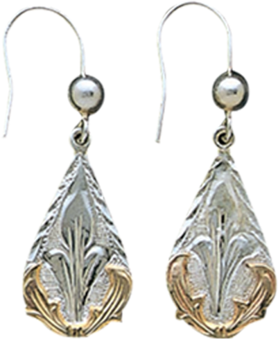 Hand Engraved Sterling Teardrop With 14k Gold Scroll - Vogt Western Jewelry Womens Earring Sterling Teardrops (600x600), Png Download