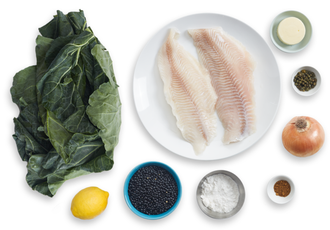 Lemon-caper Catfish With Spiced Lentils & Collard Greens - Spinach (700x477), Png Download