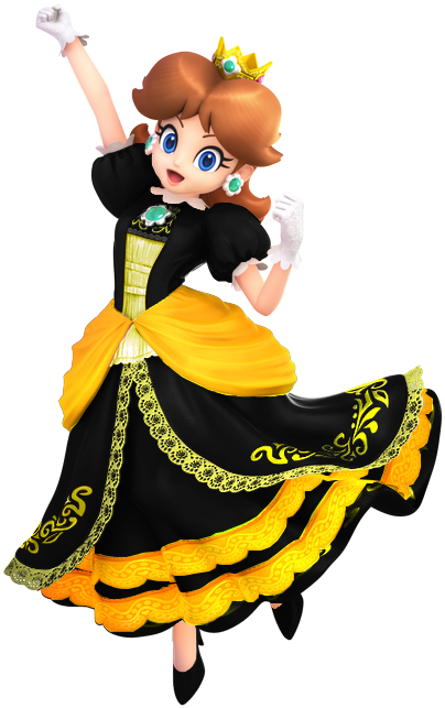 Black And Yellow Daisy - Princess Peach Black Dress (426x662), Png Download