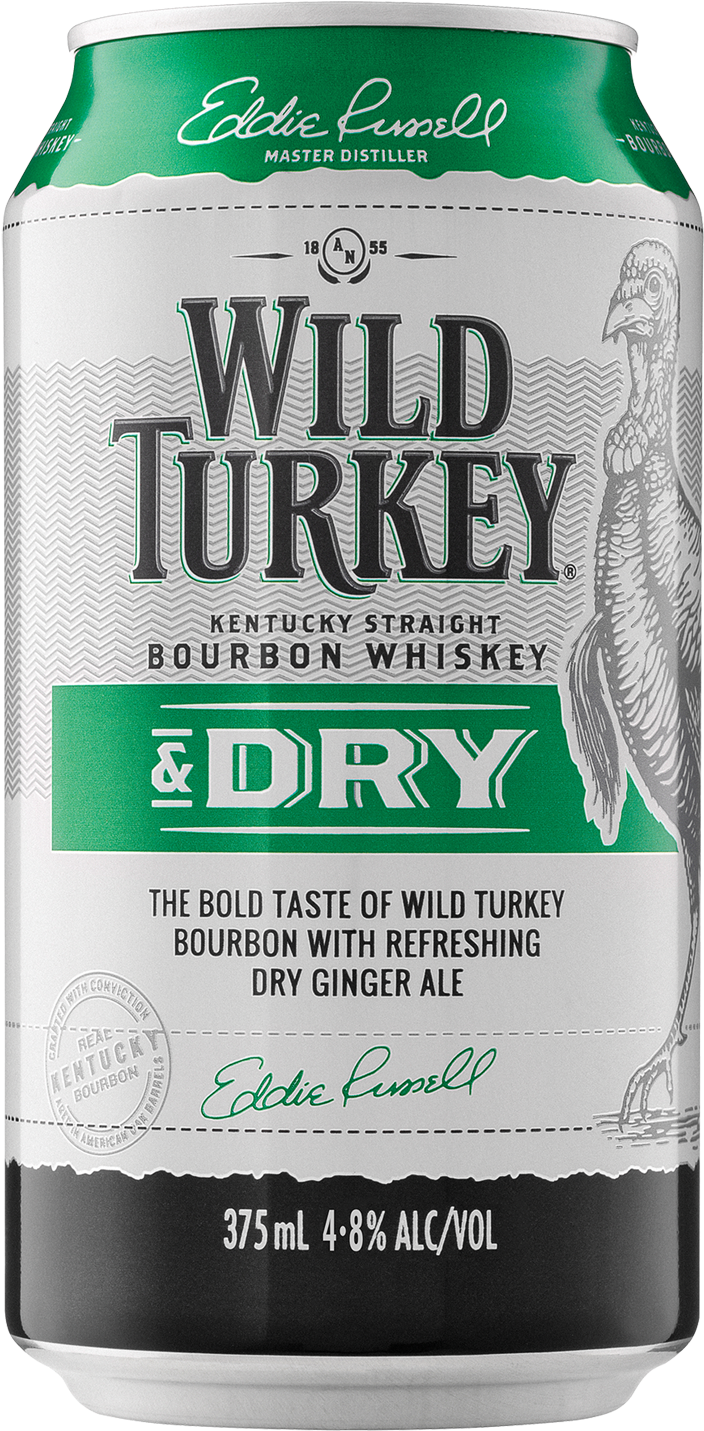 Wild Turkey Bourbon & Dry Cans 375ml - Wild Turkey Bourbon And Dry 4 Pack 340ml (1600x2000), Png Download