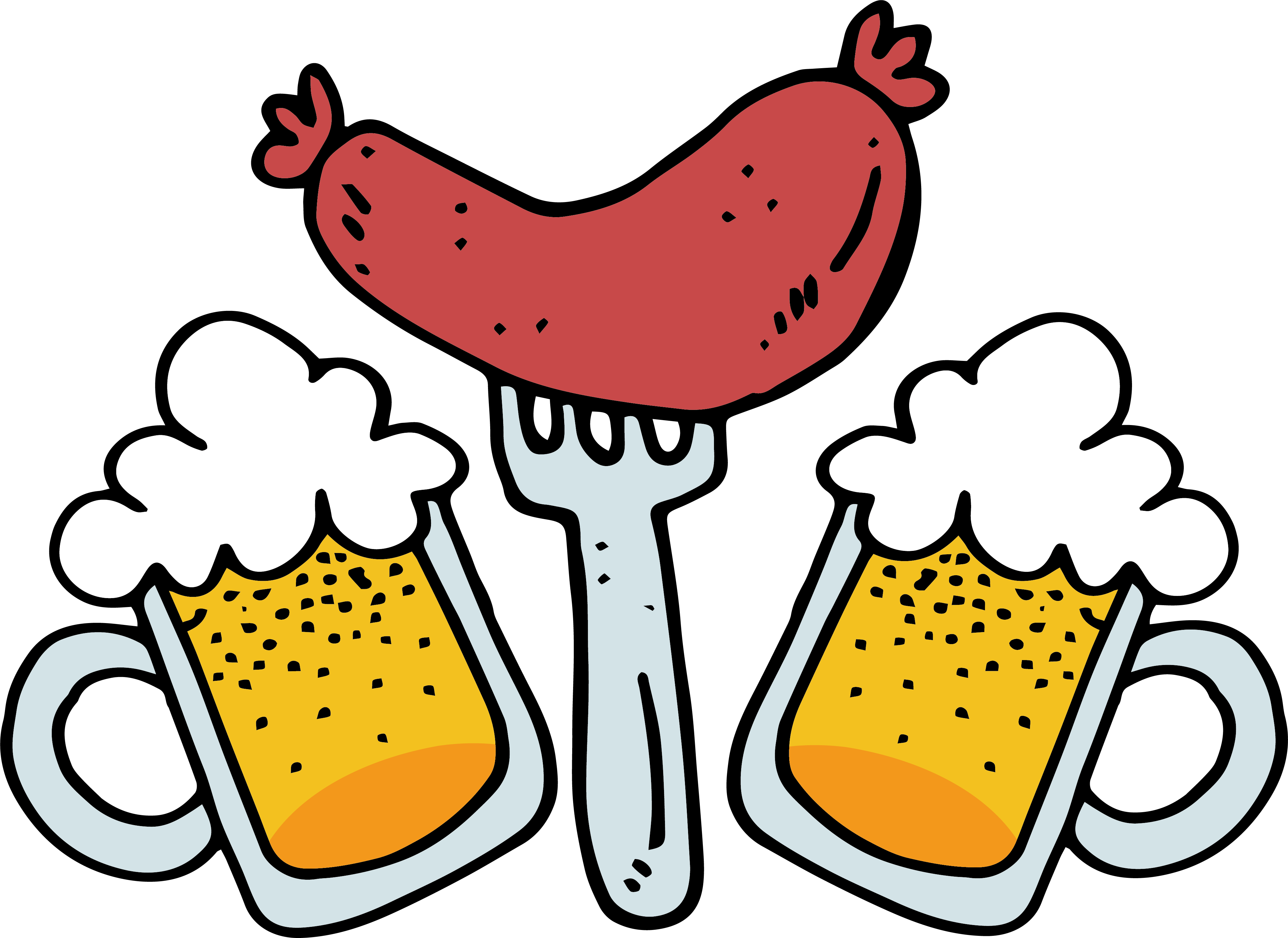 Roasting Hot Dog Clipart - Beer And Sausage Cartoon (4178x3041), Png Download