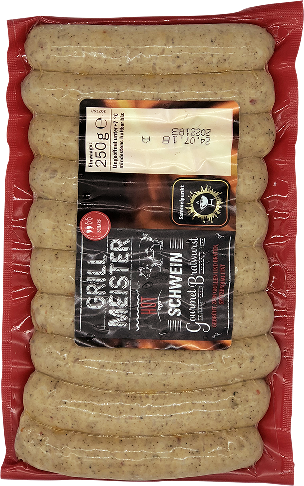 Gourmet Bratwurst "hot" Howe Wurstwaren Kg Pork Sausages - Bratwurst (800x1134), Png Download