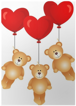 Teddy Bears Flying With Heart Balloons Poster • Pixers® - Oso Con Globos De Corazon (400x400), Png Download