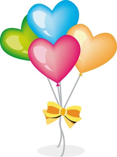 Coloured Heart Balloons Kids Sticker - Party Hats And Balloons (374x500), Png Download