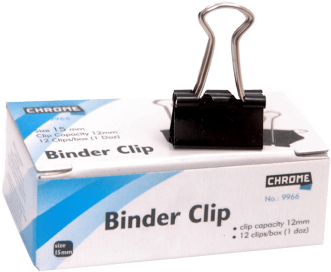 Chrome Binder Clip 15mm (12pc Box Of 12) - Chrome 9966 - Black Metal Binder Clips 15mm (set Of (832x832), Png Download