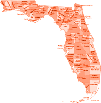 Mini Storage Buildings In Florida - Florida County Map (513x350), Png Download