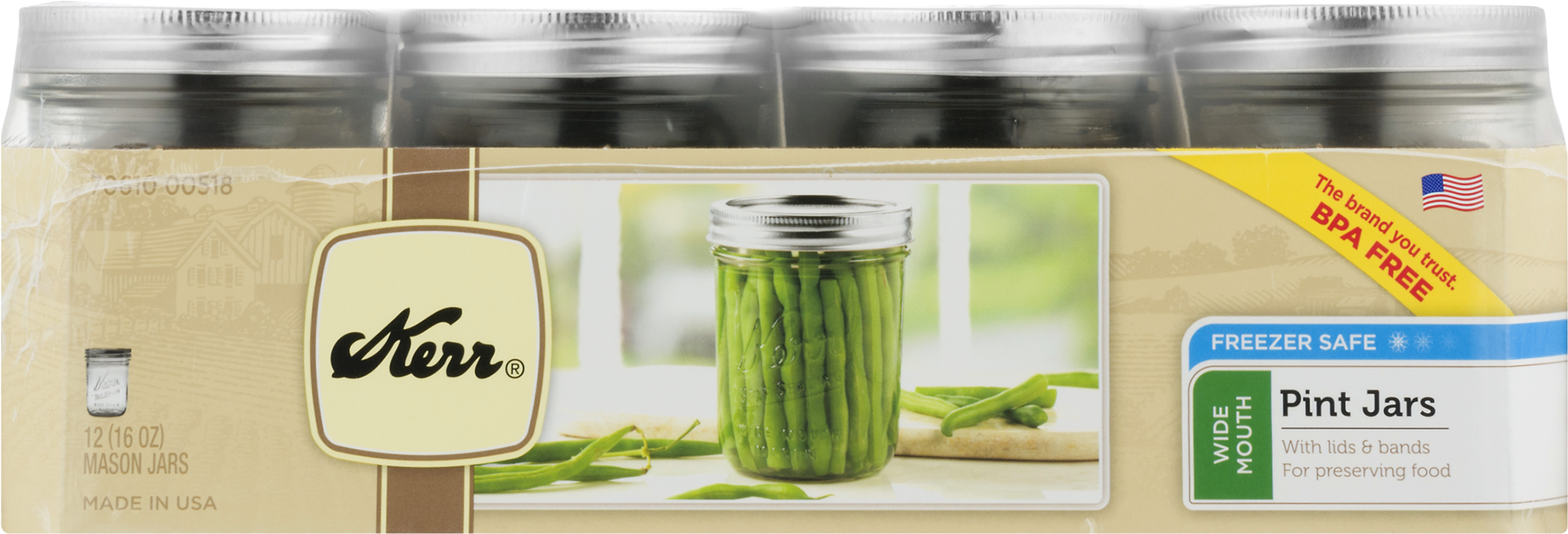 Kerr Wide Mouth Pint Glass Mason Jar W/lid & Band, - Kerr Wide Mouth Mason Jar Set - 16 Oz - Set Of 12 (1800x1800), Png Download