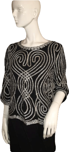 Lauren Michelle Black And White And Silver Swirl Top - Mannequin (450x600), Png Download