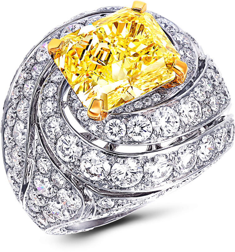 A Graff Swirl Ring Featuring An Emerald Cut Yellow - Graff Diamonds (2000x2000), Png Download