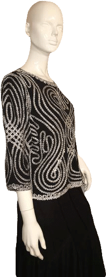 Lauren Michelle Black And White And Silver Swirl Top - Miniskirt (450x600), Png Download