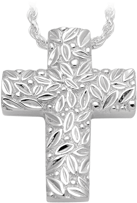 Leaves And Berries Silver Cross - Leaves And Berries Cross Sterling Cremation Jewelry (413x435), Png Download